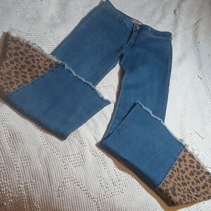 Leopord Cowgirl Hardware Bell Bottom Jeans